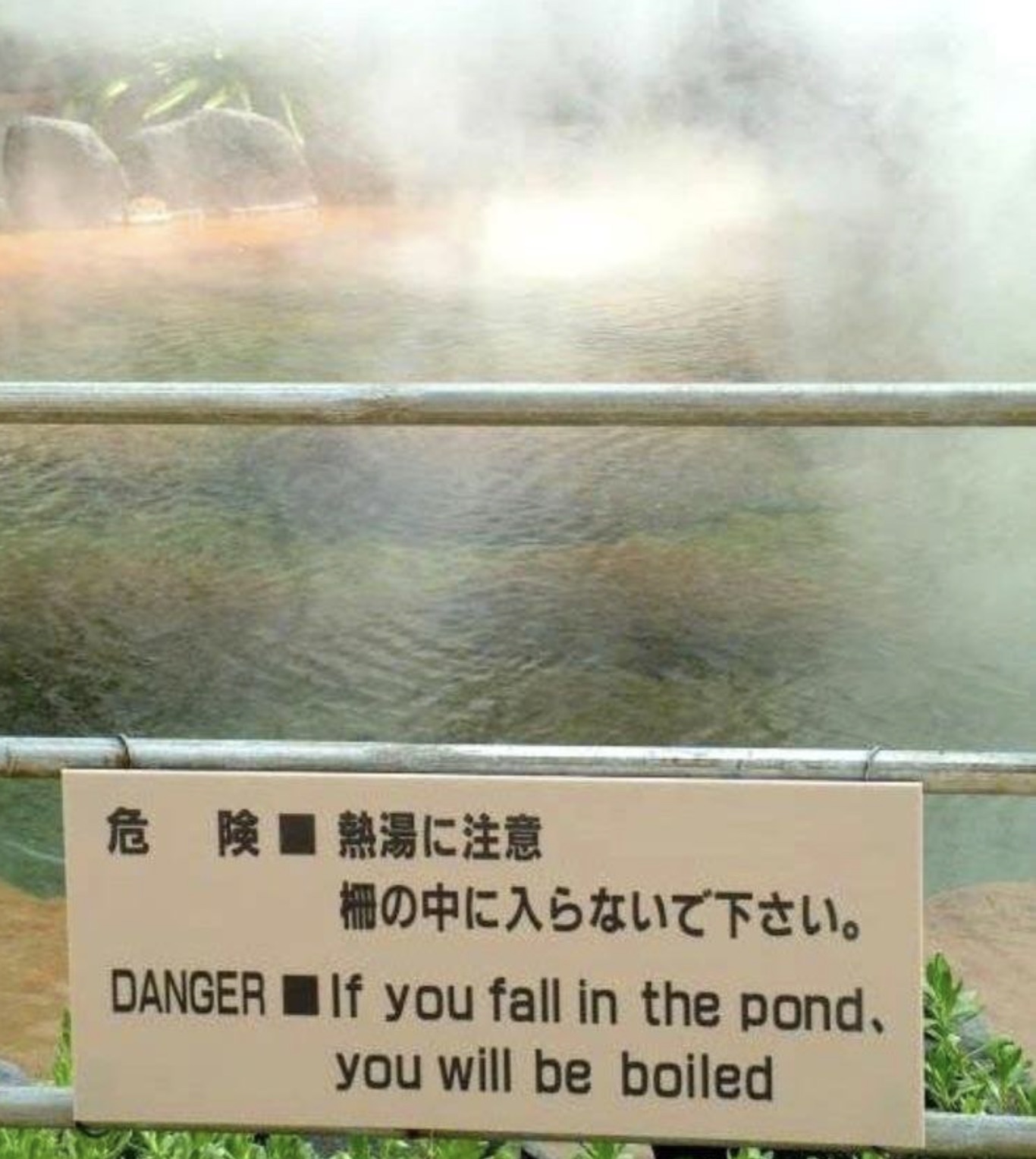 danger if you fall in the pond you will be boiled - Danger If you fall in the pond. you will be boiled